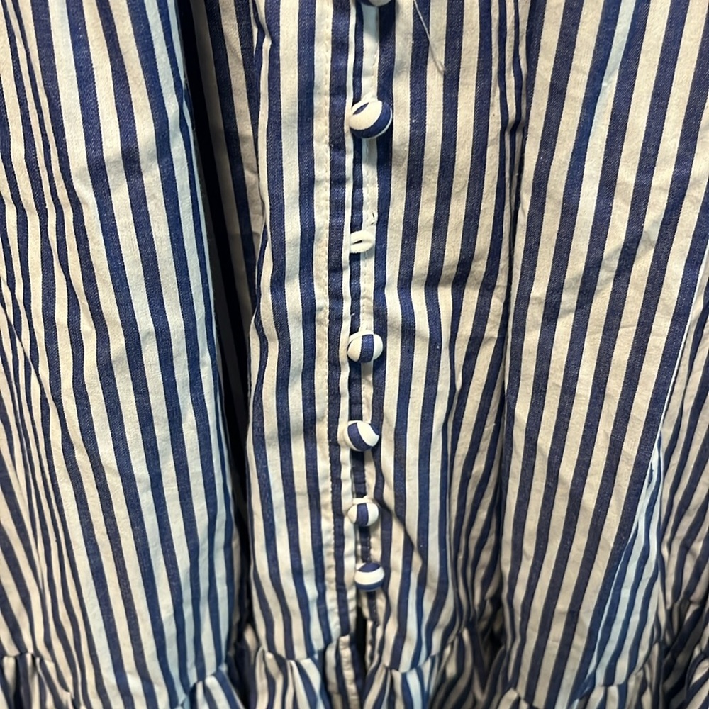 O.P.T. Stella Blue and White Stripped Tiered Ruffle Midi Dress, Seersucker, Size - Picture 7 of 13